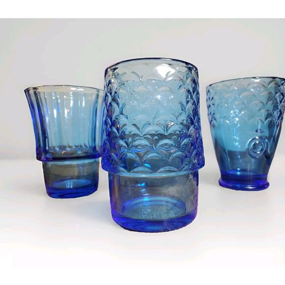 Victorian Trading Italian Seaside Mermaid Cobalt Blue Stacking Glasses Set Of 3 - Picture 4 of 9